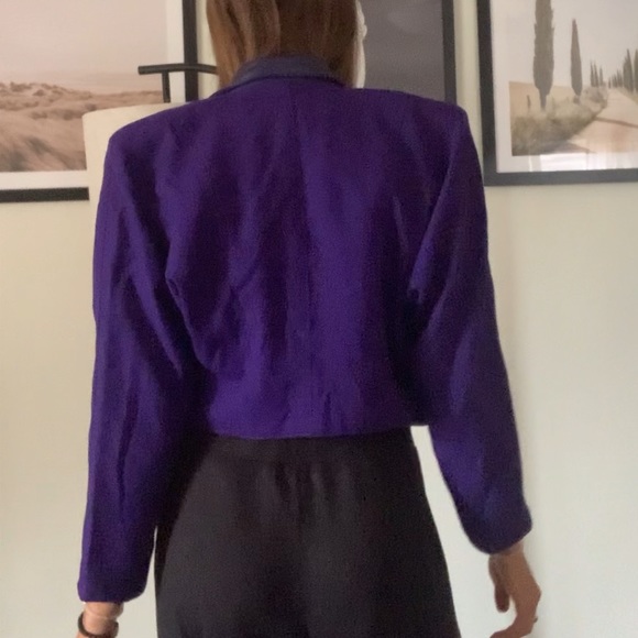 Vintage VTG Purple Leather and Wool Jacket Small - Picture 5 of 13